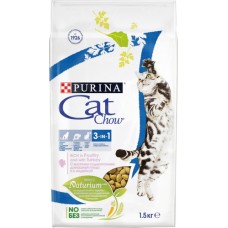 Purina Cat Chow 3в1 корм для кошек  с ДОМАШН ПТИЦЕЙ И ИНДЕЙКОЙ, 1,5кг